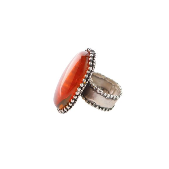 Medieval Baltic Amber Brutalist Ring in 925 Sterling Silver - Picture 6 of 9